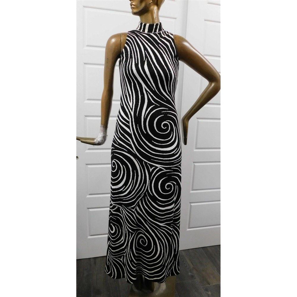 St John Couture Black White Jeweled‎ Knit Long Dress USA sz 4